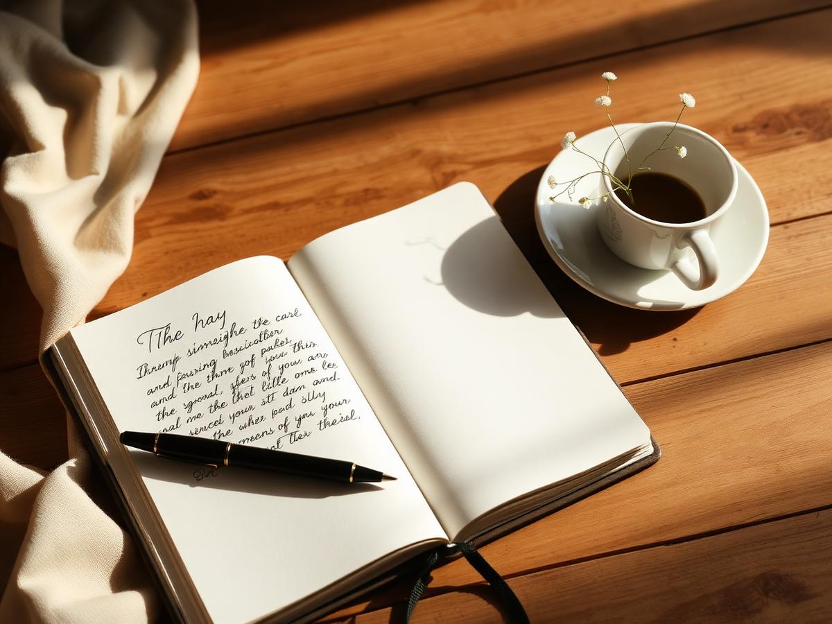 Notebook, coffee and flowers